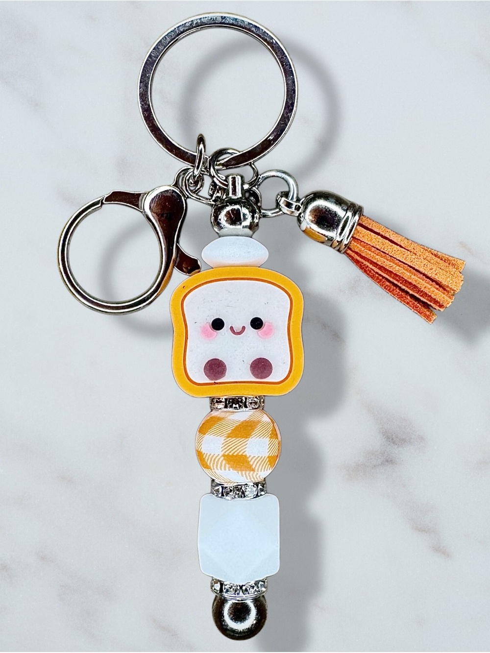 Toast Beaded Keychain with Tassel